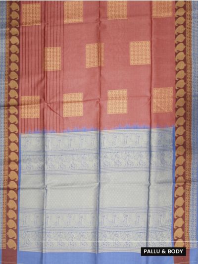 Gracecharm Art Dupion Stripe Square Butta Annapakshi Yali Pallu Saree