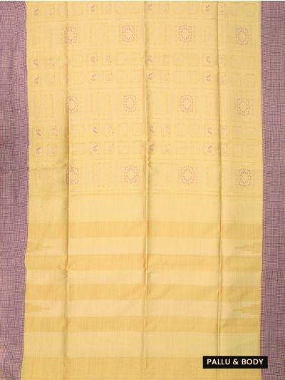 Gracecharm Semi Dupion Peacock Floral Medallion Grid Stripe Pallu Saree