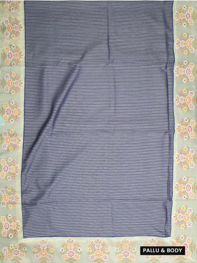 Gracecharm Semi Dupion Pinstripe Multicolour Floral Tree Border Saree