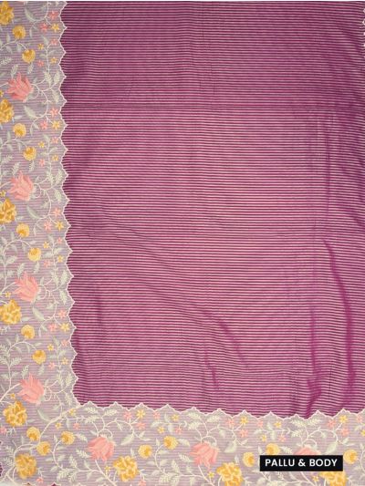 Gracecharm Semi Dupion Pinstripe Multicolour Floral Scallop Border Saree