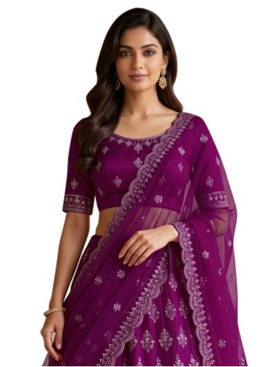 Graceful Essence Twill Net Floral Embroidered Semi-Stitched Lehenga Choli