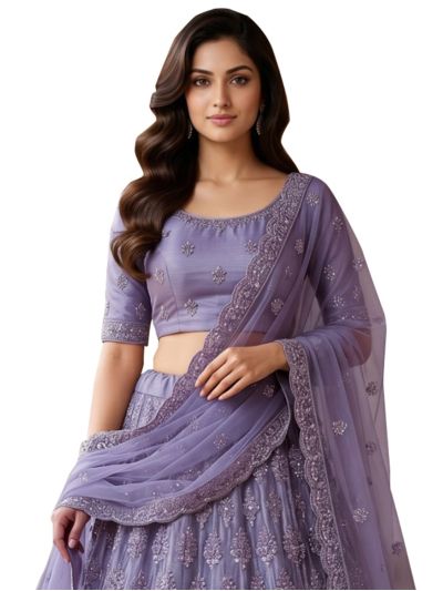 Graceful Essence Twill Net Floral Embroidered Semi-Stitched Lehenga Choli