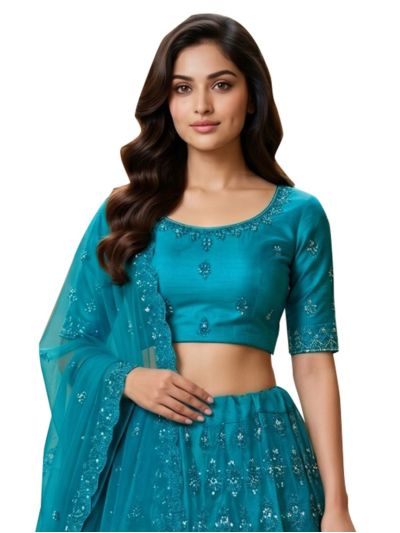 Graceful Essence Twill Net Butta Work Semi-Stitched Lehenga Choli