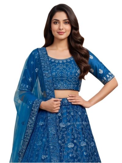 Graceful Essence Net Floral Jaal Embroidered Semi-Stitched Lehenga Choli