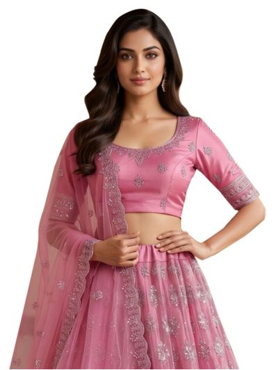 Graceful Essence Twill Net Embroidered Semi-Stitched Lehenga Choli  