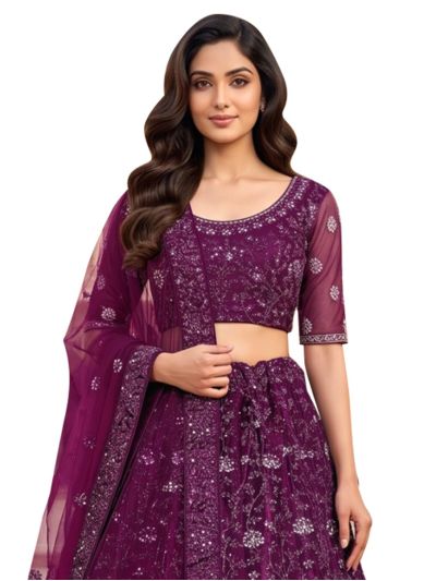 Graceful Essence Net Floral Jaal Embroidered Semi-Stitched Lehenga Choli