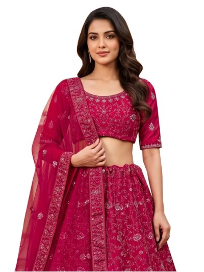 Graceful Essence Net Floral Vine Embroidered Semi-Stitched Lehenga Choli
