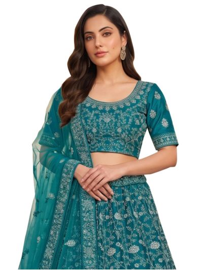 Graceful Essence Net Floral Creeper Embroidered Semi-Stitched Lehenga Choli