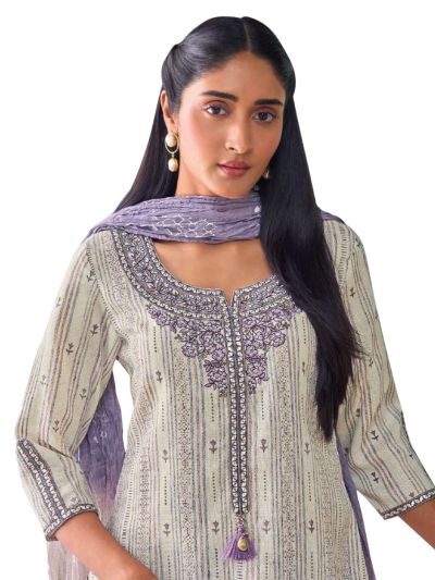 Graceful Muse Readymade Striped Butta Floral Yoke Embroidered Salwar Kameez