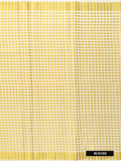 Kerala Cotton Gingham Check Contrast Striped Border Saree