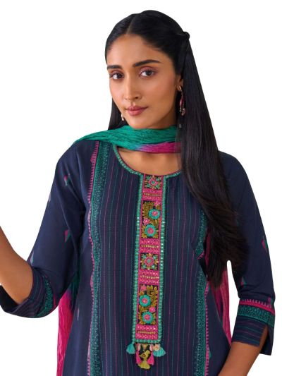 Graceful Muse Readymade Striped Floral Yoke Embroidered Salwar Kameez