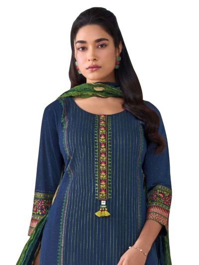 Graceful Muse Readymade Striped Floral Panel Yoke Embroidered Salwar Kameez