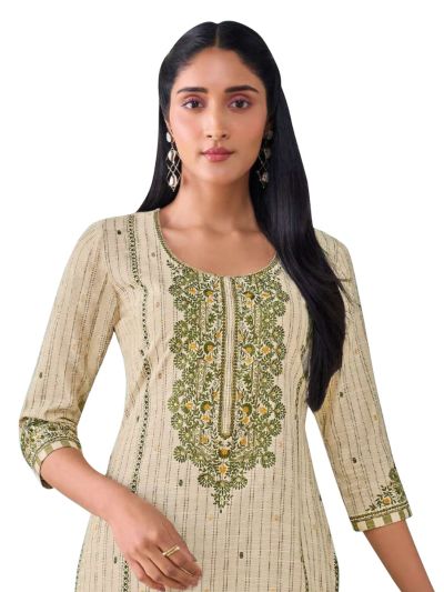 Graceful Muse Readymade Striped Floral Panel Yoke Salwar Kameez