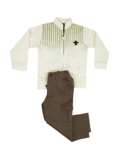 Gracecharm Boys Zip-Up Jacket with Sleeveless T-Shirt and Cargo Pant Set