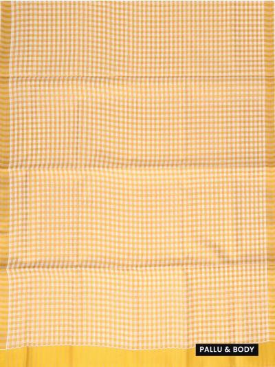 Kerala Cotton Mustard Gingham Check Broad Border Saree