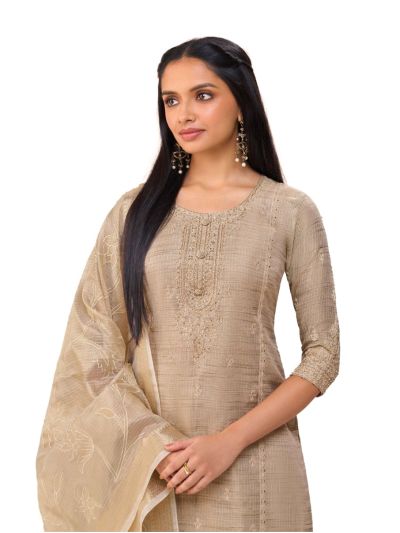 Graceful Muse Readymade Textured Butta Round Neck Embroidered Salwar Kameez