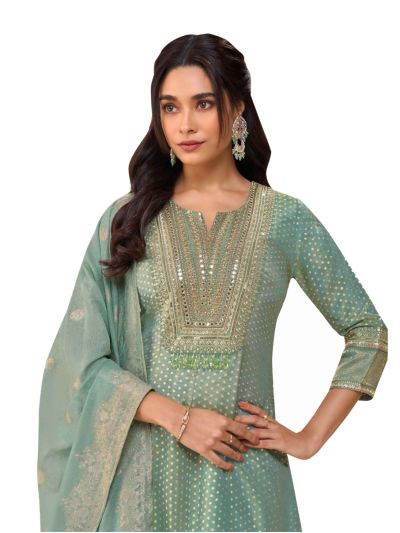 Graceful Muse Readymade Polka Butta Notch Neck Mirror Work Salwar Kameez