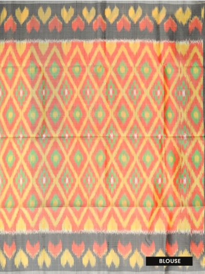 Gracecharm Pure Soft Silk Striped Ikat Diamond Pallu Saree