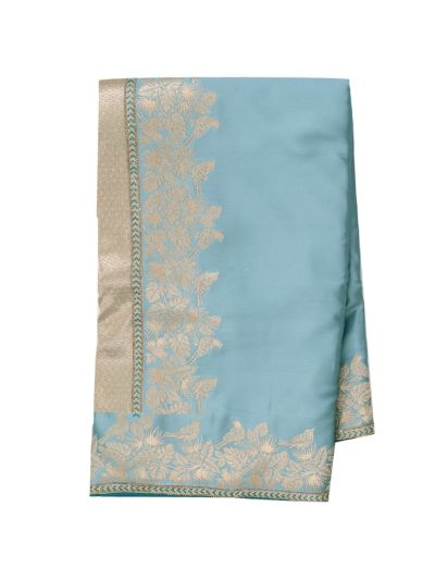 Gracecharm Satin Silk Plain with Floral Bird Border and Floral Pallu Saree
