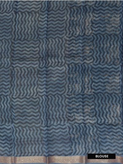 Gracecharm Chanderi Silk Abstract Geometric Print with Floral Chevron Pallu Saree