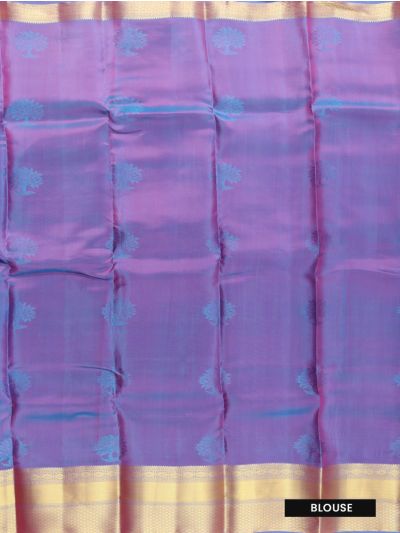 Art Soft Silk Rani Pink Tree Butta Lavender Zari Stripe Pallu Saree  