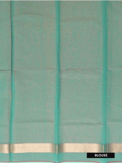 Kora Silk Cotton Sea Green Paisley Butta Geometric Zari Pallu Saree  