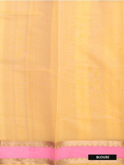 kora Silk cotton Ivory Floral Butta Chevron Zari Pallu Saree