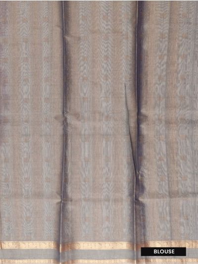 kora Silk Cotton Aubergine Paisley Butta with Striped Zari Pallu Saree   