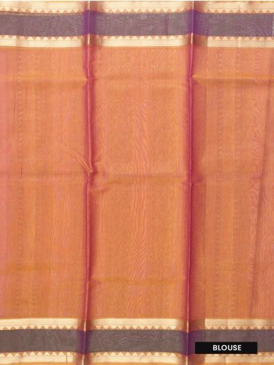 kora Silk Cotton Rani Pink Floral Butta Chevron Pallu Saree