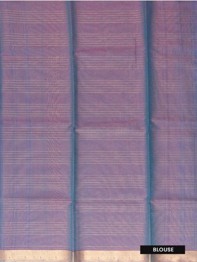 kora Silk Cotton Cerulean Blue Geometric Checks Diamond Pallu Saree