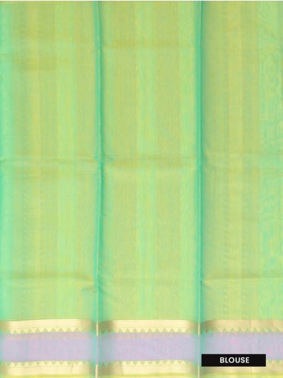kora Silk Cotton Aqua Mint Floral Butta Chevron Pallu Saree