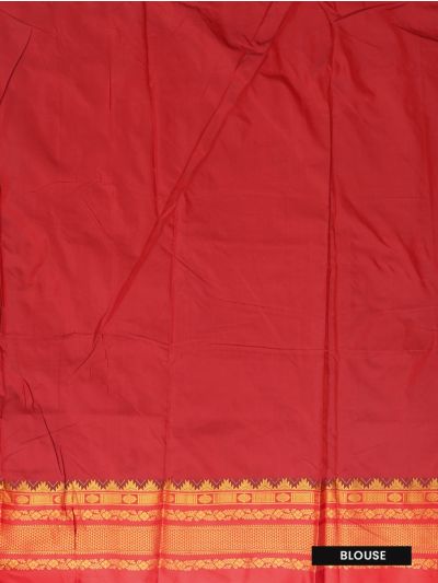 Dharward Cotton Peacock Green Rosette Butta Temple Stripe Pallu Saree