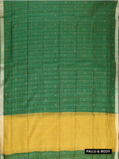 Gracecharm Chettinad Cotton Checkered Square Butta with Contrast Pallu Saree