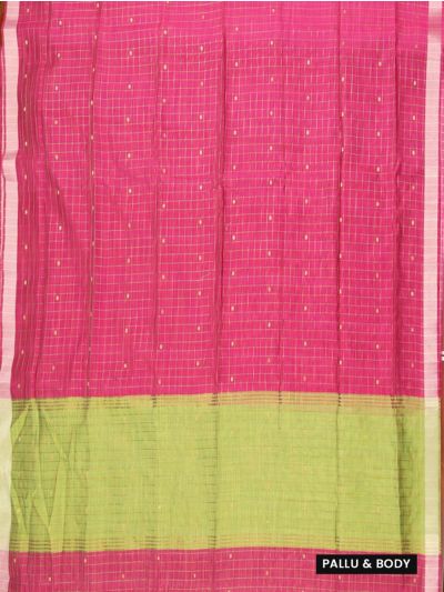 Gracecharm Chettinad Cotton Check Butta with Contrast Pallu Saree  