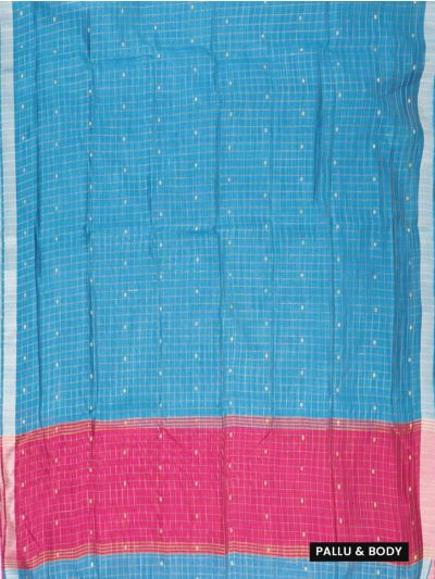 Gracecharm Chettinad Cotton Gold Check Butta with Contrast Pallu Saree