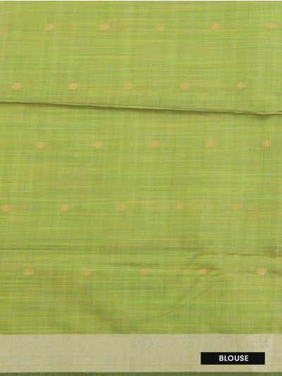 Gracecharm Chettinad Cotton Gold Butta with Contrast Green Pallu Saree