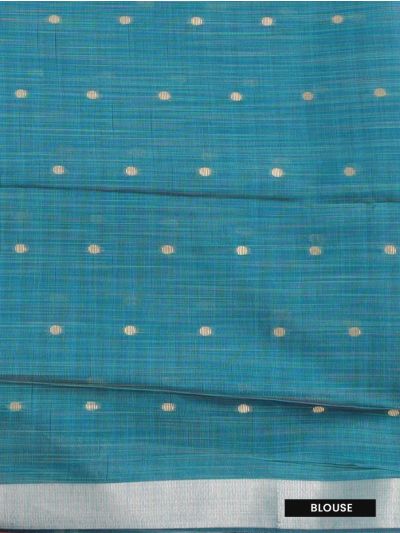 Gracecharm Chettinad Cotton Gold Butta with Teal Blue Pallu Saree