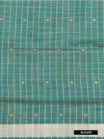 Gracecharm Chettinad Cotton Check Butta with Teal Blue Pallu Saree