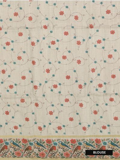 Gracecharm Semi Linen Micro Dotted Stripe with Bird Floral Pallu Saree