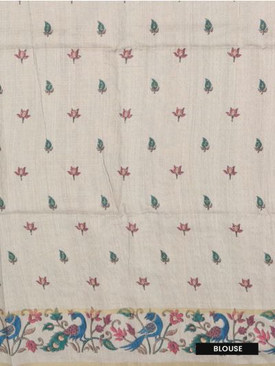 Gracecharm Semi Linen Micro Dotted Stripe with Peacock Floral Pallu Saree