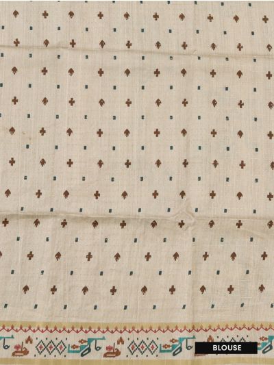 Gracecharm Semi Linen Dotted Stripe with Tribal Folk Art Pallu Saree