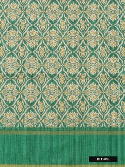 Gracecharm Semi Linen Stripe with Floral Leaf Elephant Medallion Saree