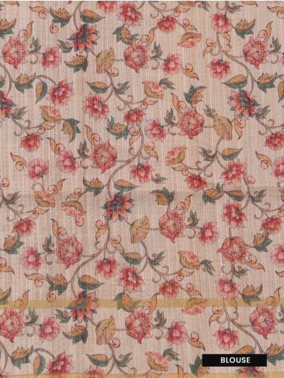 Gracecharm Semi Linen Multicolor Stripe with Bird Floral Vine Pallu Saree