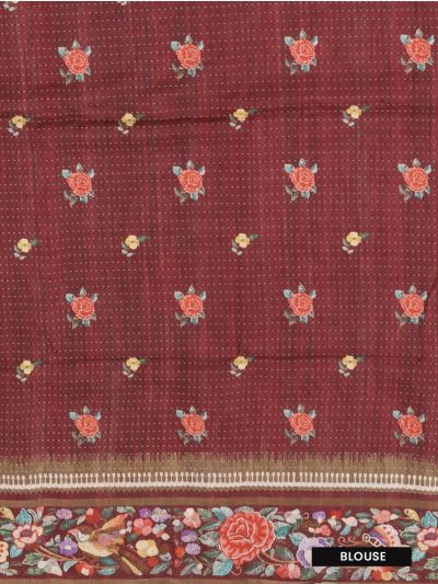 Gracecharm Semi Linen Stripe with Bird Floral Geometric Pallu Saree
