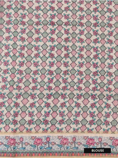 Gracecharm Semi Linen Stripe with Elephant Tree Pictorial Pallu Saree