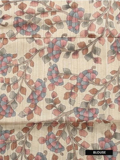 Gracecharm Semi Tussar Check with Peacock Floral Tree Pallu Saree