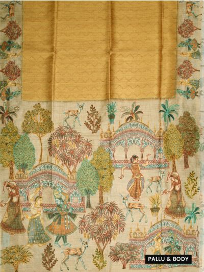 Gracecharm Semi Tussar Diamond Jaal with Royal Garden Pallu Saree