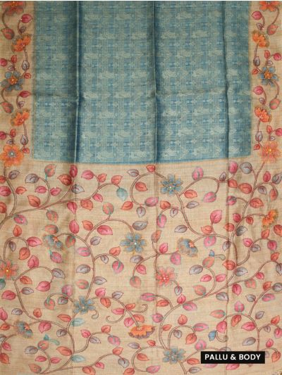 Gracecharm Semi Tussar Floral Grid with Floral Vine Pallu Saree