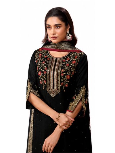 Graceful Muse Readymade Black Floral Vine Embroidered Salwar Kameez