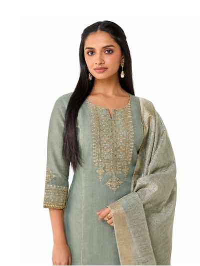 Graceful Muse Readymade Sage Geometric Yoke Embroidered Salwar Kameez